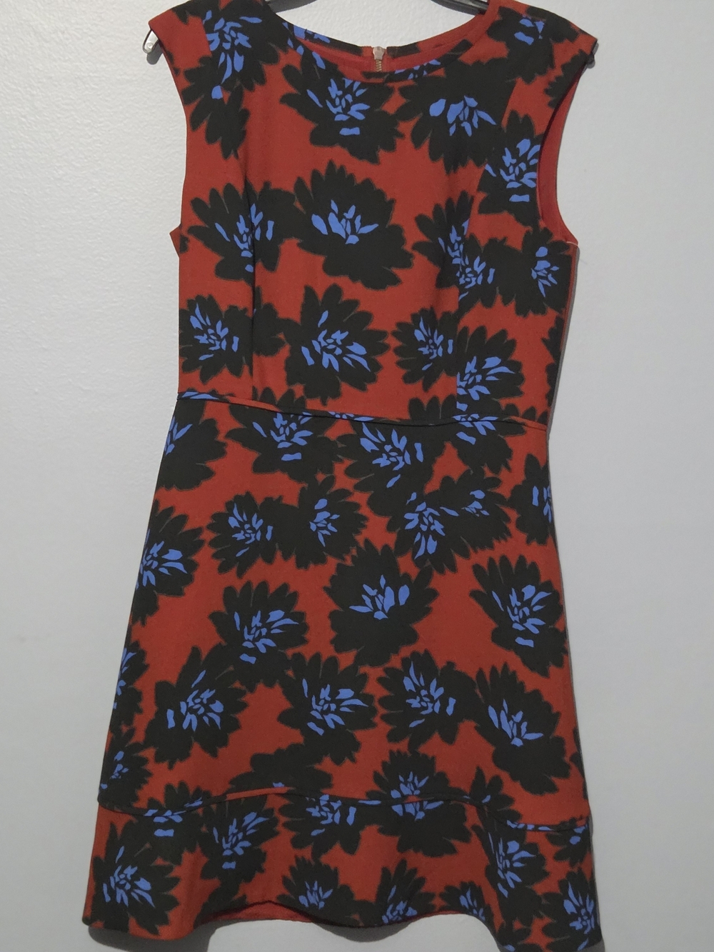 J. Crew Red Floral  Dress with Blue and Black Print